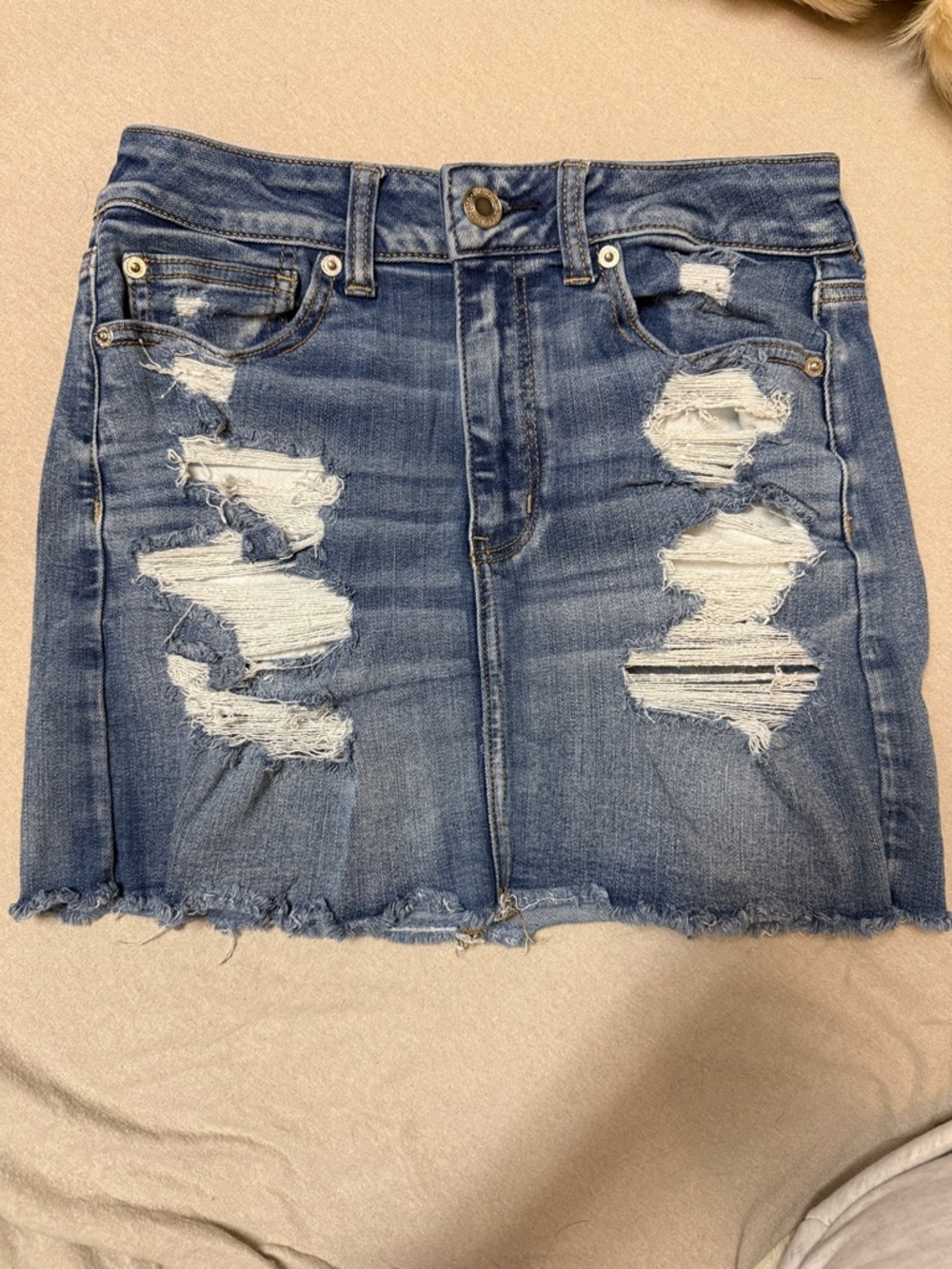 American Eagle Outfitters Distressed Blue Denim Mini Skirt